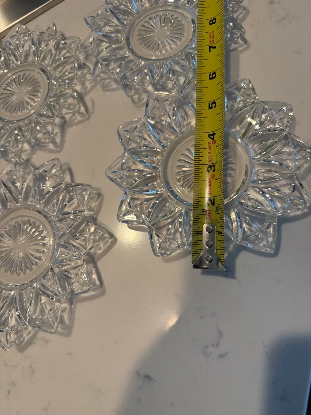 Vintage Clear Glass Flower Trinket Dishes Candle Holders Set of 4